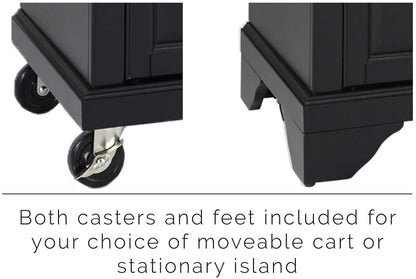 Crosley Furniture Lafayette Stone Top Small Portable Rolling Kitchen Island Storage Cart, Microwave Stand, Black