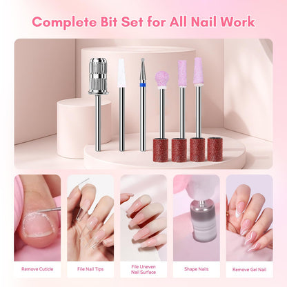 Makartt Nail Drill Professional: 60W 35000RPM Electric Nail File with Coreless Motor, 2 in 1 Desktop & Portable, Drill Bits and LCD Display for Acrylic Gel Nails, Nouvella Pink