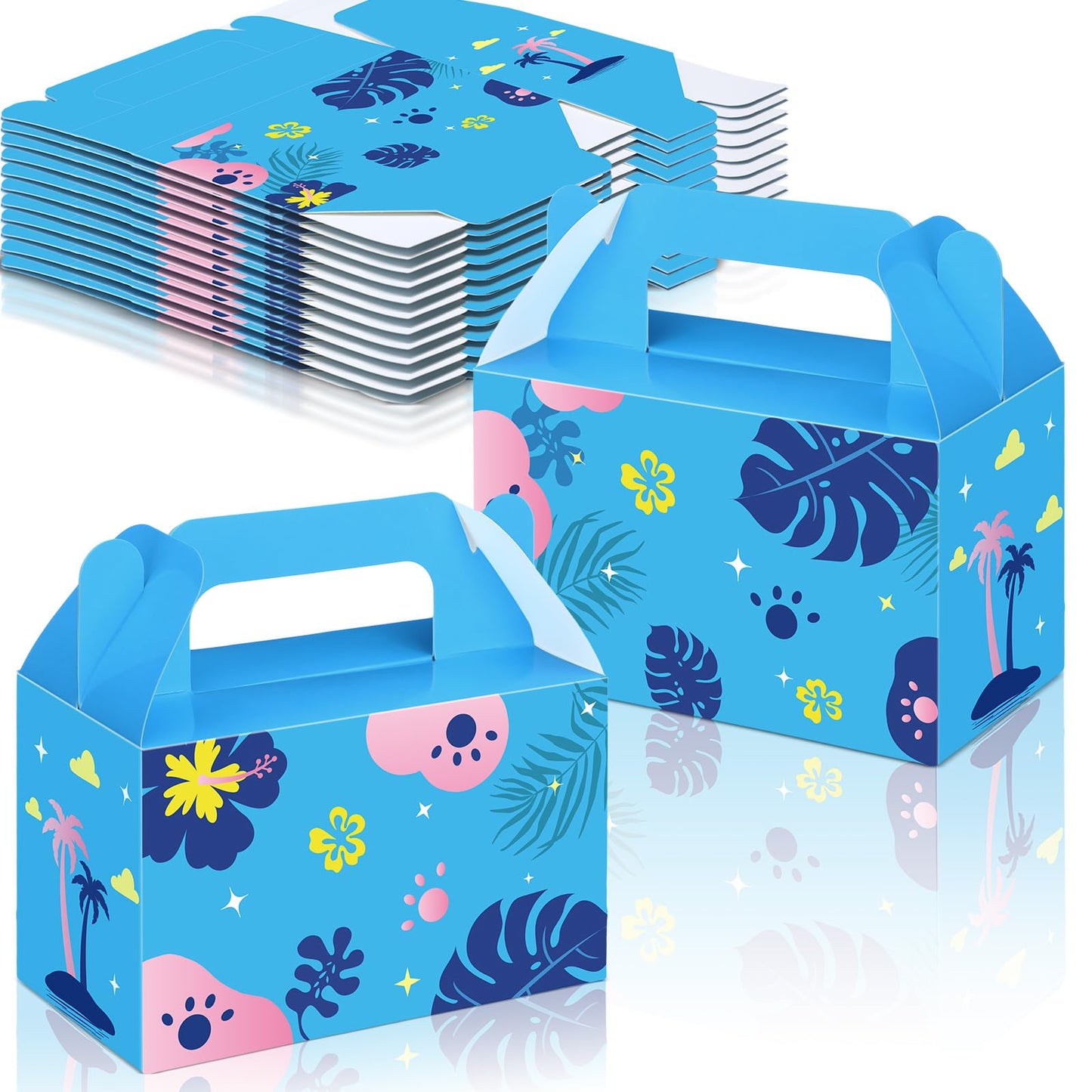 Bucherry 12 Pcs Blue and Pink Cartoon Party Favor Boxes Cute Cartoon Paper Gift Blue and Pink Candy Treat Bag for Halloween Birthday Hawaii Party Supplies, 6 x 3.3 x 3.6 Inches