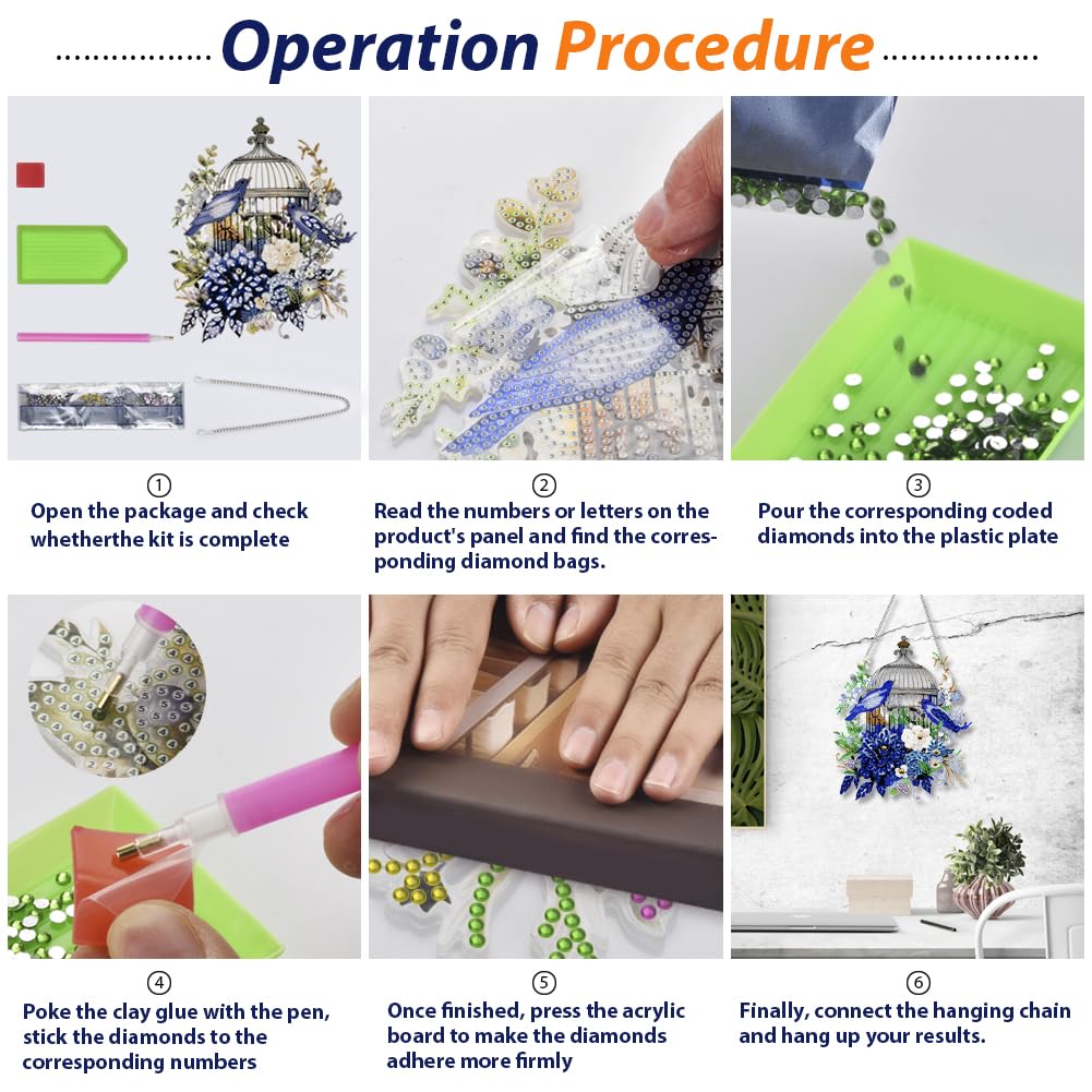Koikify Diamond Painting Hanging Pendant Kit for Adults, Flower & Dragonfly Diamond Art Window Hanging Ornament with Double-Sided Pattern, Indoor Home Decoration and Gift