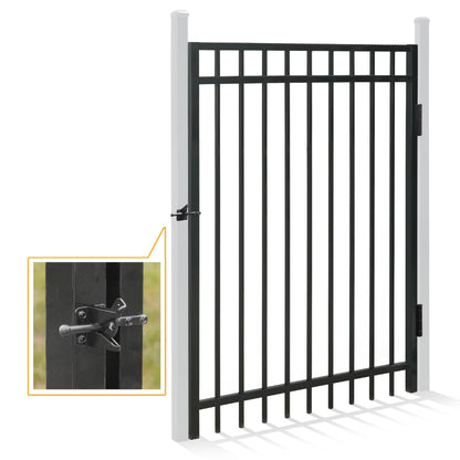 Fencer Wire Heavy Duty Flat Top Fence Gate, 5FT Height x 4FT Width Outdoor Fence Gate, Outdoor Anti-Rust Metal Steel Gate for Fencing Barrier, Decorative Garden Gate with Gate Lock