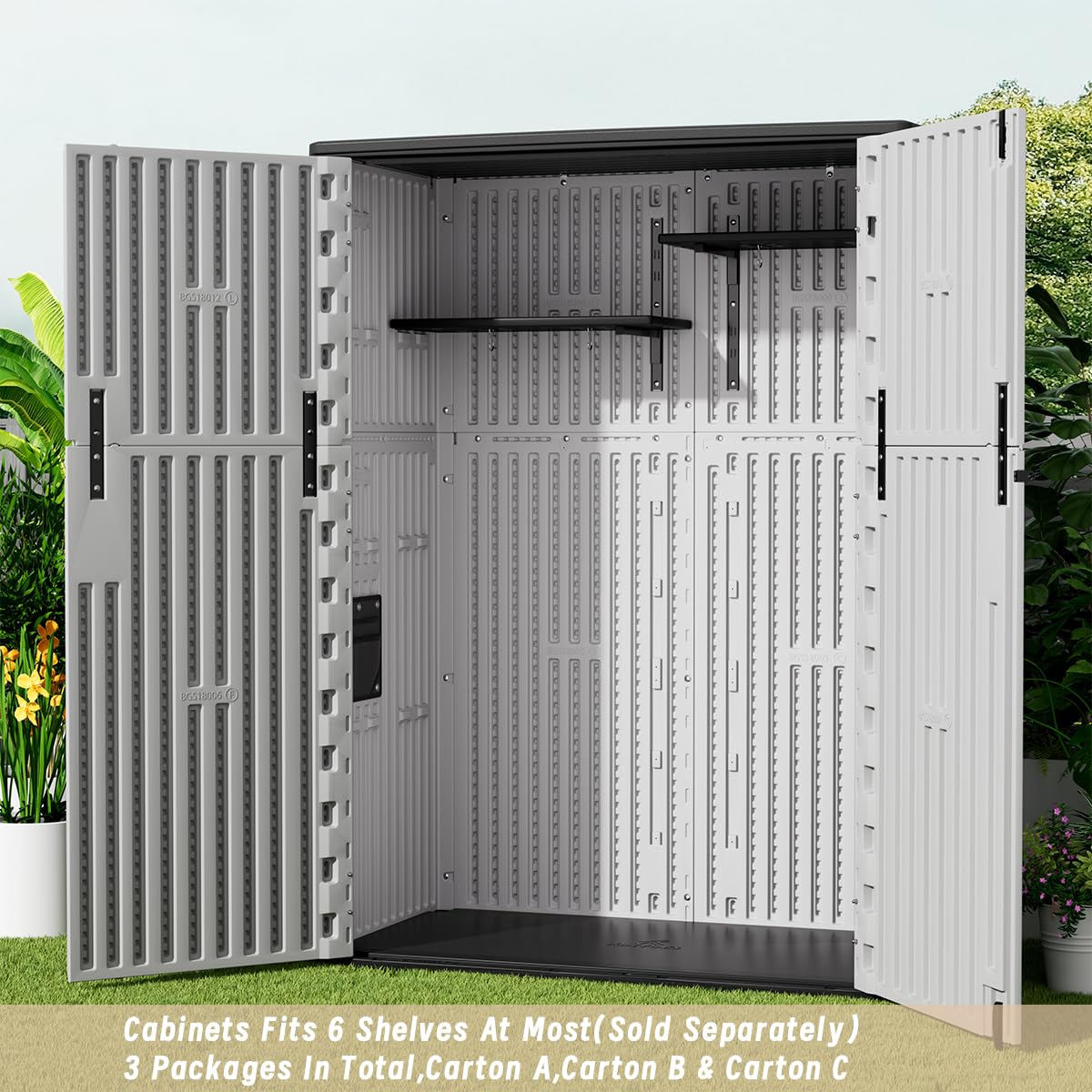 KINYING Outdoor Vertical Storage Shed,57 Cu.ft Outdoor Storage Cabinet Waterproof,Resin Sheds & Outdoor Storage Clearance for Garden,Patio,Backyard,Lockable (Grey)