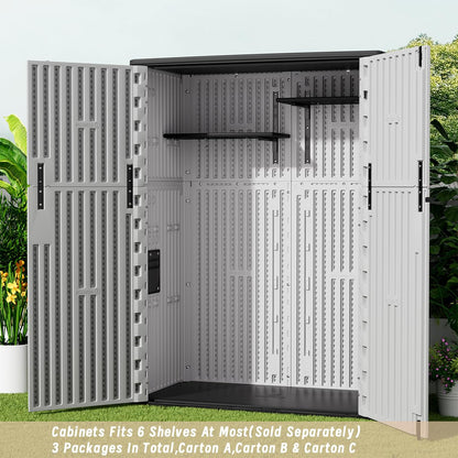 KINYING Outdoor Vertical Storage Shed,57 Cu.ft Outdoor Storage Cabinet Waterproof,Resin Sheds & Outdoor Storage Clearance for Garden,Patio,Backyard,Lockable (Grey)