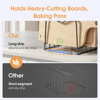 ORDORA Cutting Board Holder Stand Rack Organizer for Cabinet, 5mm Wire Storage Rack for Countertop, Baking Cookie Sheet Pan Organizer inside Cabinet, Chopping Board Holder for Pots, Lids and Skillets