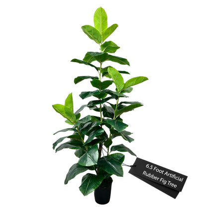 Cypress & Alabaster Handmade 6.5ft Outdoor Safe UV Resistant Artificial Rubber Fig Plant | Ficus Tree with Real Wood Trunks, Hypoallergenic, 6.5 Foot, Green