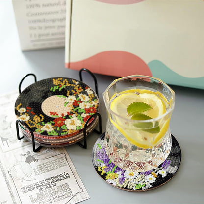 Yijingtop 8pcs CD Diamond Painting Coasters Kits with Holder,Flower Diamond Art Coasters, Crafts Kits for DIY Coasters Diamond Art Kits for Adults for Home Wall Decor