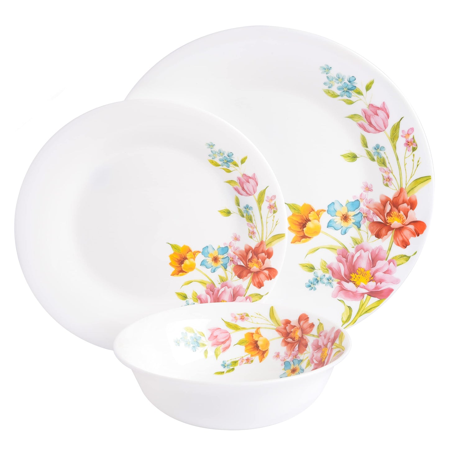 Gibson Home Ultra Break and Chip Resistant 18-Piece Round Dinnerware Set, Service for 6 – Red Floral Plates and Bowls, Microwave & Dishwasher Safe