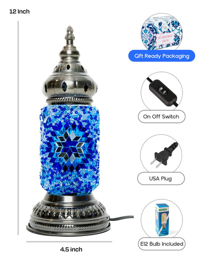 KRAFTSTORIES DIY Turkish Mosaic Lamp Kit – Create Your Own Colorful Glass Table Lamp | Handmade Arts & Crafts Kit for Adults | Moroccan Boho Unique Gift Idea, Includes All Materials (Blue)