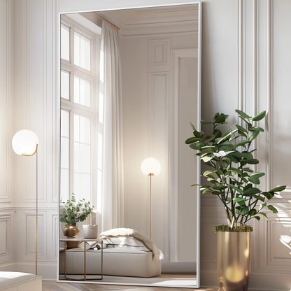 MELOMOIR 81"x41" Oversized Floor Mirror, Free Standing Leaning or Hanging, Suitable for Bedroom Living Room Home Gym Cloakroom, Thin Aluminum Frame, Tempered Glass, Silver