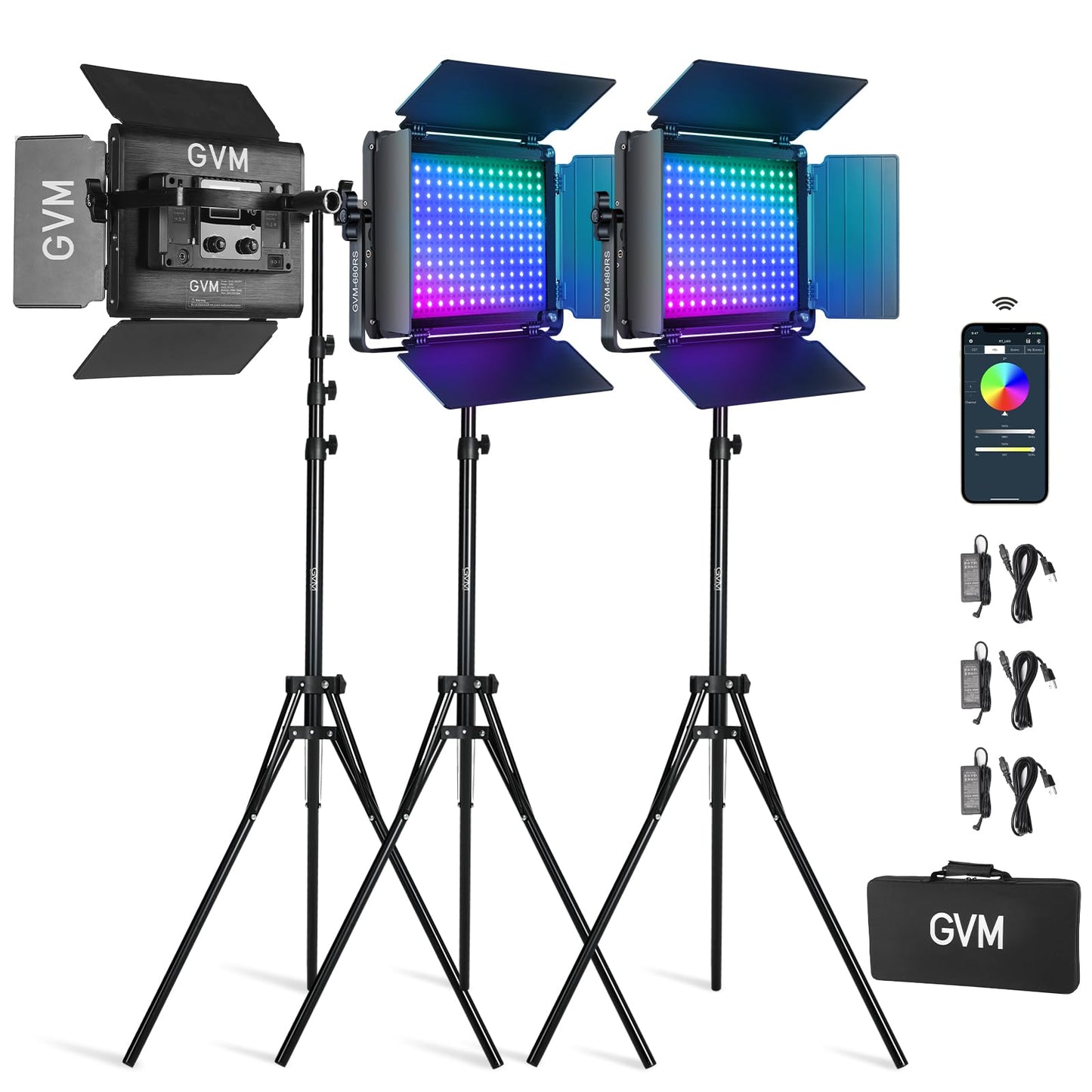 GVM RGB LED Video Light Kit, Dimmable Photography Lighting with APP Control, 680RS 50W 3 Packs Led Panel Light for YouTube Studio, Video Shooting, Gaming, Streaming, Zoom, Broadcasting, Conference