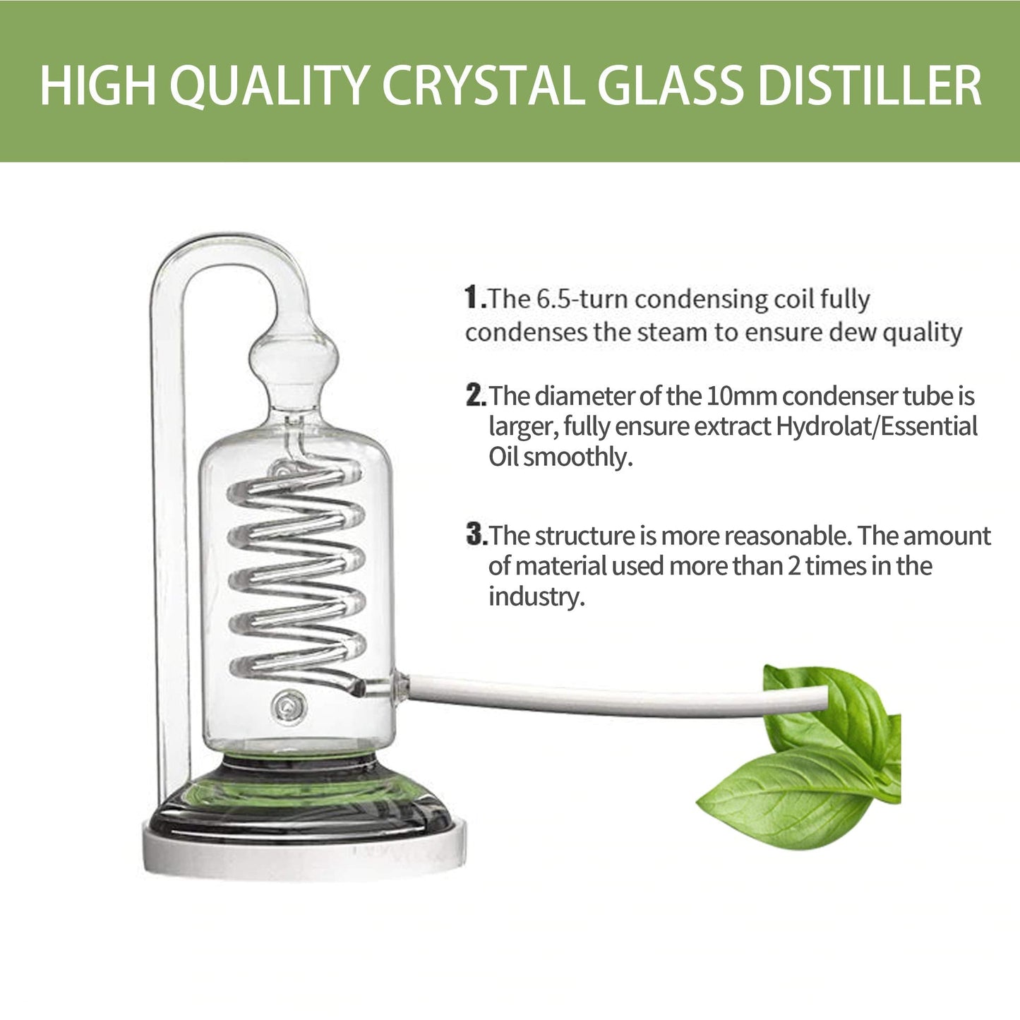 YUEWO 1Gal/4Liters Crystal Essential Oil Distillation Equipment Hydrosol Extractor Machine Water Distillers Home Brewing Kit for Home Countertop (Height:450cm/177inch+Essential Oil Separator)