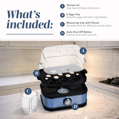 COOK WITH COLOR 6-Egg Capacity Egg Cooker – For Soft, Medium, Or Hard-Boiled Eggs, Rapid Cook Time, Auto Shut-Off & Boil-Dry Protection – Includes Tray, Measuring Cup & Lid – 210W Egg Maker, Navy