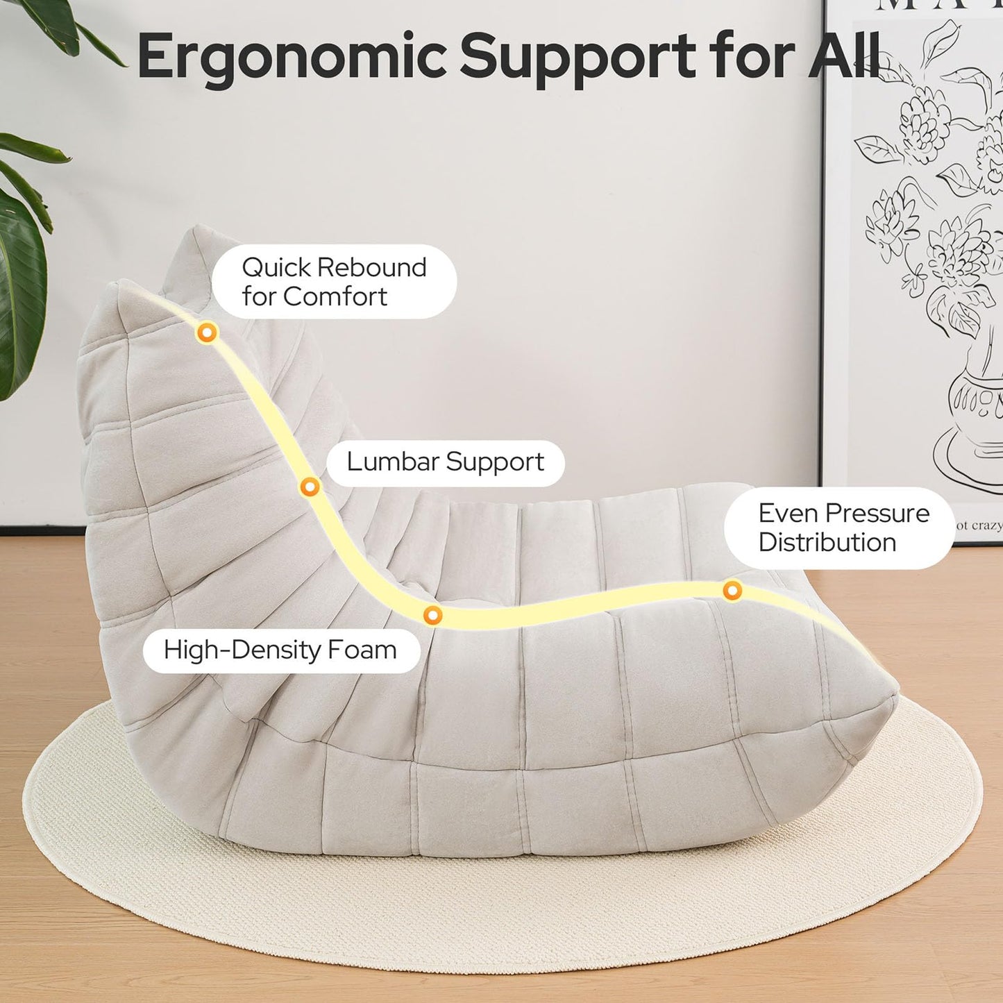 OTDMEL High-end Bean Bag Chair, Fireside Togo Chair with Light Gray Suede Fabric Cover, Comfy & Soft Lazy Floor Lounge Sofa Counch for Bedroom, Living Room, Office or Lounger