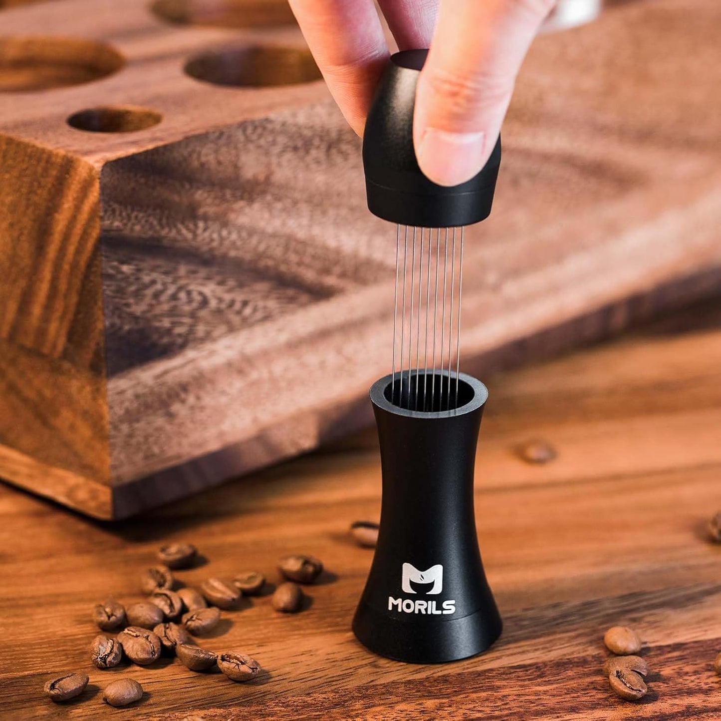 MORILS WDT Espresso Tool with 0.4mm 9 Thick Spring Needles & Extra 9 Needles, Metal Handle with Stand, Black