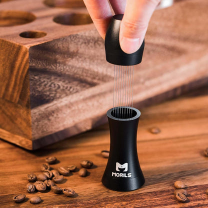 MORILS WDT Espresso Tool with 0.4mm 9 Thick Spring Needles & Extra 9 Needles, Metal Handle with Stand, Black