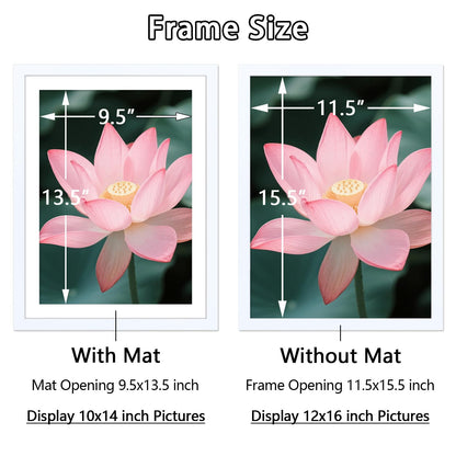 12x16 Picture Frames Set of 4, 30x40cm Picture Frame for Diamond Art, Includes Mat to Fit 10x14 (25x35cm) Pictures, 16x12 Solid Wood Frame for Diamond Painting/Poster/Photo/Image/Certificate - White