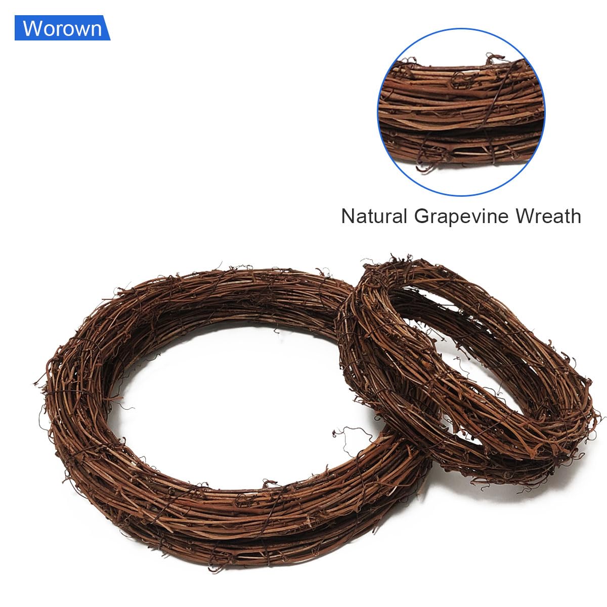 Worown 4 Pcs (8 & 12 Inch) Natural Grapevine Wreaths, Vine Branch Wreath, Rattan Wreath for DIY Christmas Craft, Front Door Wall Hanging, Wedding and Party Decors