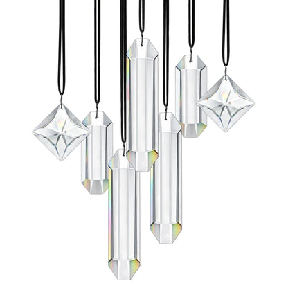 HDCRYSTALGIFTS Set 7 Clear Crystal Prisms Suncatchers Hanging Glass Ornament for Christmas Tree,Rainbow Maker Sun Catchers for Windows Home Garden Decoration,Modern Grief Gift