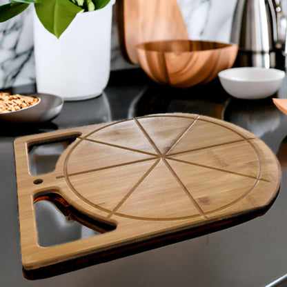 17"x13.5" Bamboo Pizza Peel & Cutting Board 2-in-1 | Dual-Grip Wooden Pizza Paddle with Pizza Spatula | Large Pizza Board Baking Accessories | Pizza Turning Peel for Oven, 2-in-1 Pizza Set