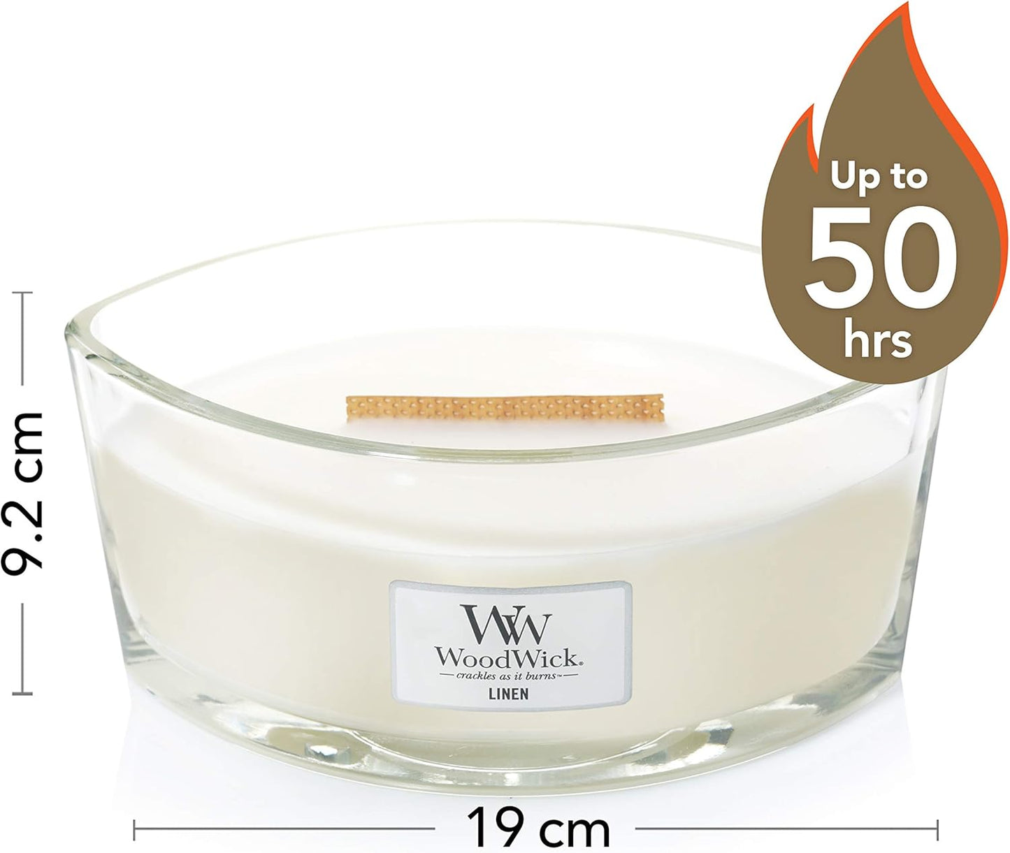 WoodWick Ellipse Scented Candle, Linen, 16oz - Up to 50 Hours Burn Time