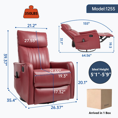 KEIKI 4-in-1 Manual Swivel Rocker Recliner Chair for Living Room, Faux Leather Nursery Glider Rocking Chairs with Back Massager & Heat, Engineered for Compact Apartment Comfort Lounging Daily, Red