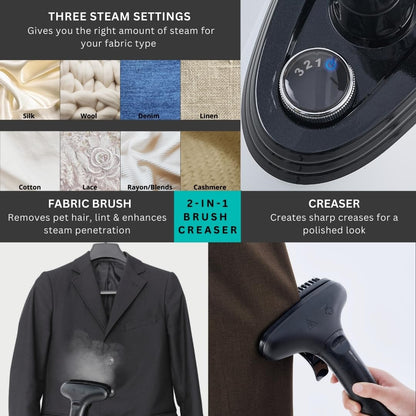 True & Tidy Heavy Duty Commercial Full Size Standing Garment Steamer for Clothes with Extra Large 3L (101 oz) Water Tank for 90+ mins of Steam Time, 1800 watts of Powerful Steam, 3 Settings, White