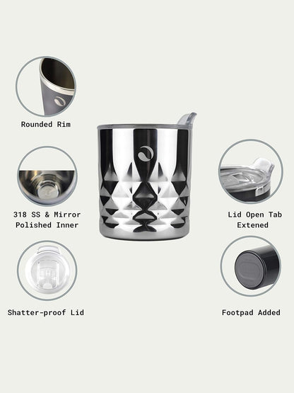 Drinco 10oz Stainless Steel Tumbler, Vacuum Insulated Whiskey Glass, GULT Diamond Design