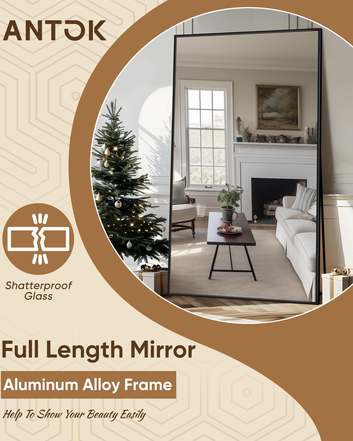 Antok Full Length Mirror, 82"x44" Floor Mirror, Floor Standing Freestanding Full Body Mirror with Stand for Bedroom, Hanging Mounted for Living Room Cloakroom, Black