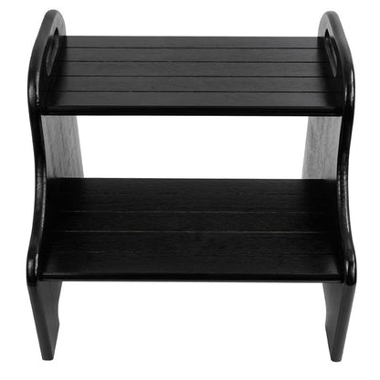 VaeFae Bamboo 2 Step Stool with Non-Slip Step Treads and 2 Cutout Handles (Black)