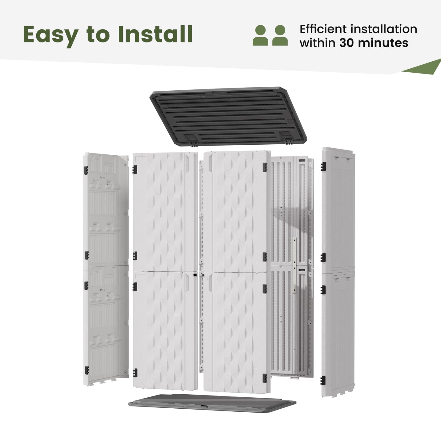 UDPATIO 67 Cu.Ft Resin Outdoor Storage Shed, Patio Plastic Vertical Sheds with Floor, Waterproof Bin Shed Horizontal Storage Cabinet for Patio, Backyards, Garden, Pool, Tool Shed