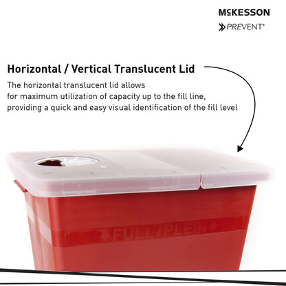 McKesson Prevent Sharps Container, Biohazard, Locking Lid, Red, 8 gal, 13 3/4 in x 13 3/4 in x 14 in