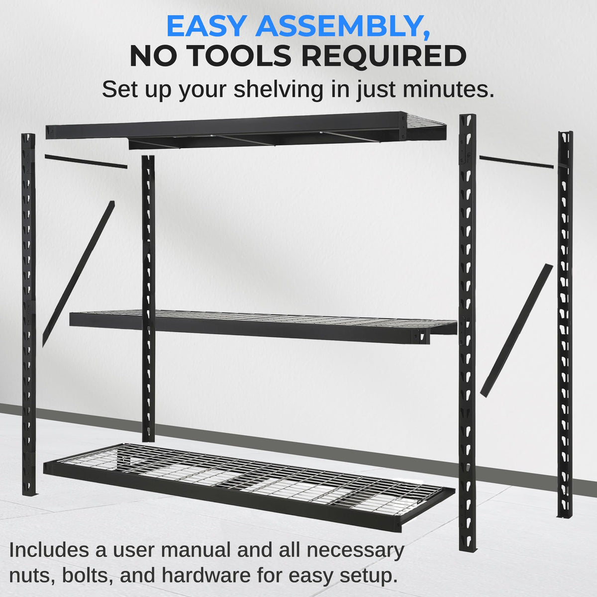 SereneLife Heavy Duty 3-Tier Metal Garage Shelving | 24" x 77" x 72" Extra Wide Adjustable Storage Utility | Freestanding Bulk Storage Rack | Open Wire Mesh Design | 2000 lbs. Capacity