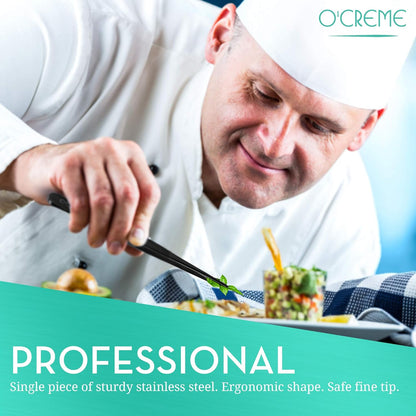 O'Creme Stainless Steel Precision Kitchen Tweezer Tongs, 6.25" with Fine Tip (Blue)