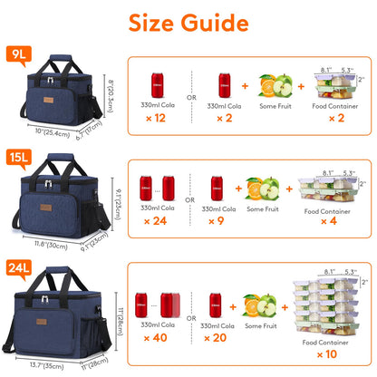 Lifewit Medium Lunch Bag, Insulated Lunch Box, Soft Cooler Cooling Tote for Adult Men Women, Dark Blue 12-Can (9L)