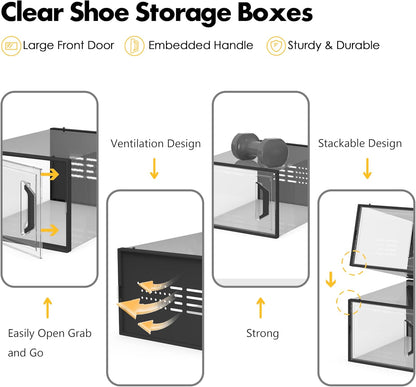 SEE SPRING X-Large Shoe Storage Box - Clear Plastic Stackable Organizer for Size 11 Sneakers | 12 Pack Black