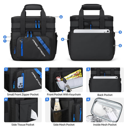Maelstrom Lunch Box, 20L Insulated Lunch Bag for Men Women, Expandable Double Deck Leakproof Cooler Bag with 6 Pockets, Reusable Lunch Tote Bag for Work, Picnic, Travel, Black