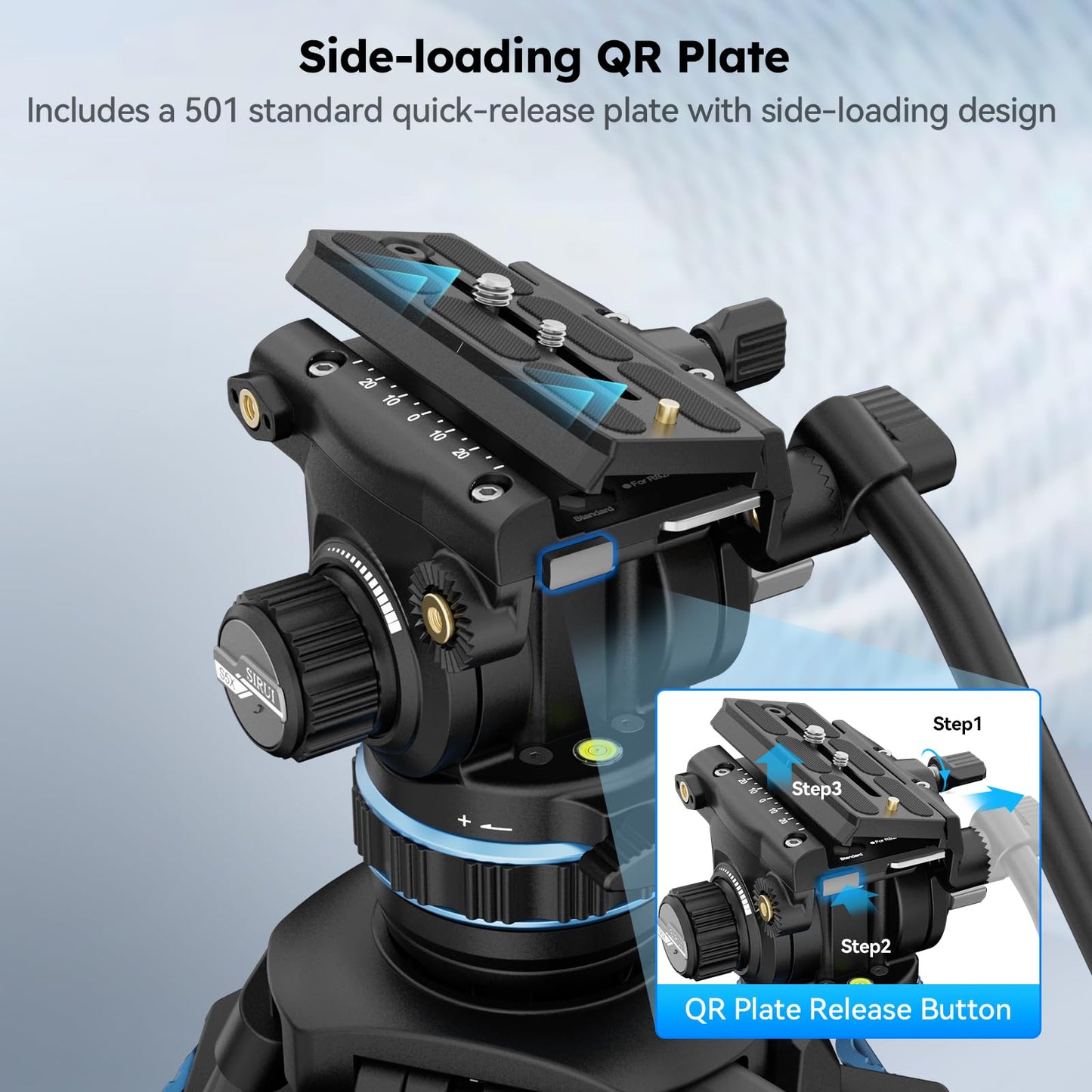 SIRUI Professional Video Tripod, Carbon Fiber Fluid Head, 5kg/11lbs, Stepless +90°/-70° Tilt & 360° Pan, One-Step Height Adjustment, QR Plate for DJI RS Series, Max 70.9in for DSLR Camcorder(SQ75+S5X)