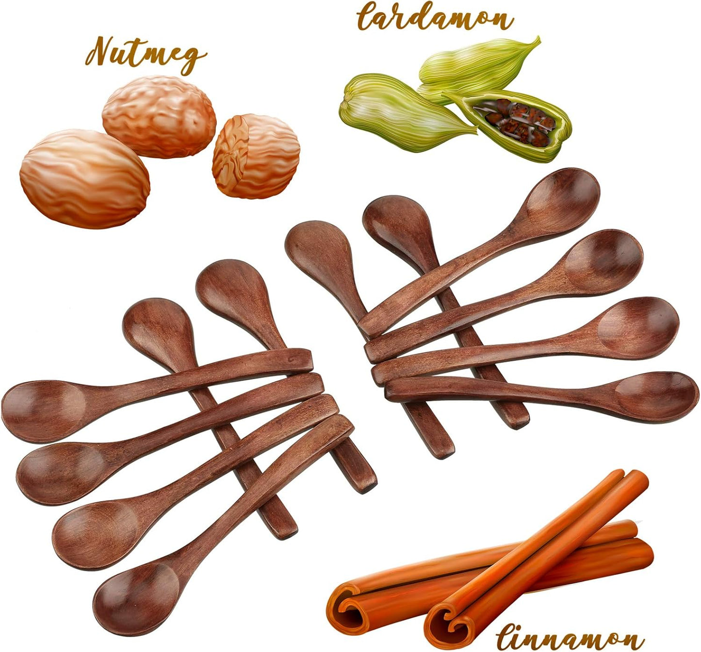 Patelai 12 Pcs 5 Inch Small Brown Wooden Spoons, Honey Spoons for Tea, Mini Tasting Spoons for Desserts