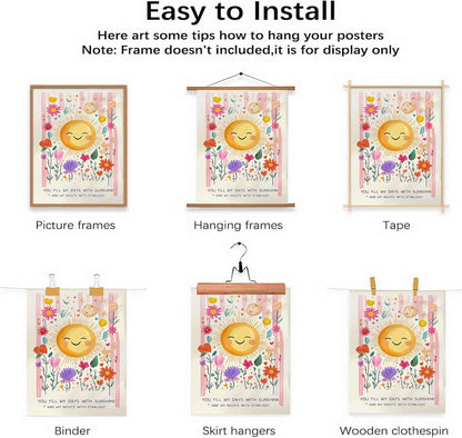 12x16inch Wildflower Nursery Wall Art Boho Sun Floral Botanical Wall Decor You Fill My Days With Sunshine Painting