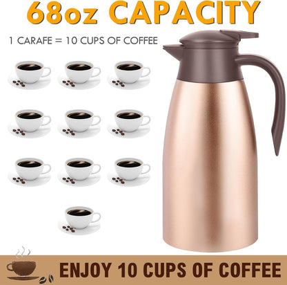 GearRoot 2pcs 68oz Thermal Coffee Carafe, Insulated Stainless Steel Coffee Thermos for Hot Beverages