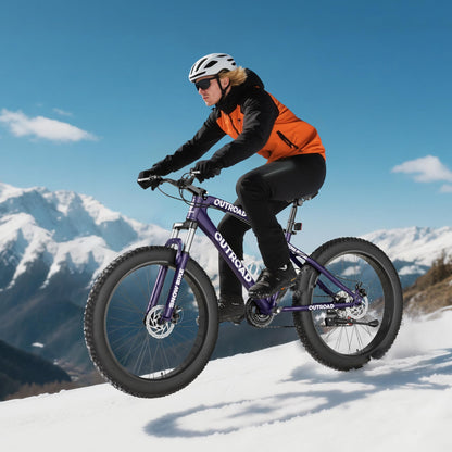 Incbruce 26 Inch Fat Tire Mountain Bike, High Carbon Steel Frame, 21 Speed MTB with Dual Disc Brakes for Men/Women/Adults (Purple)