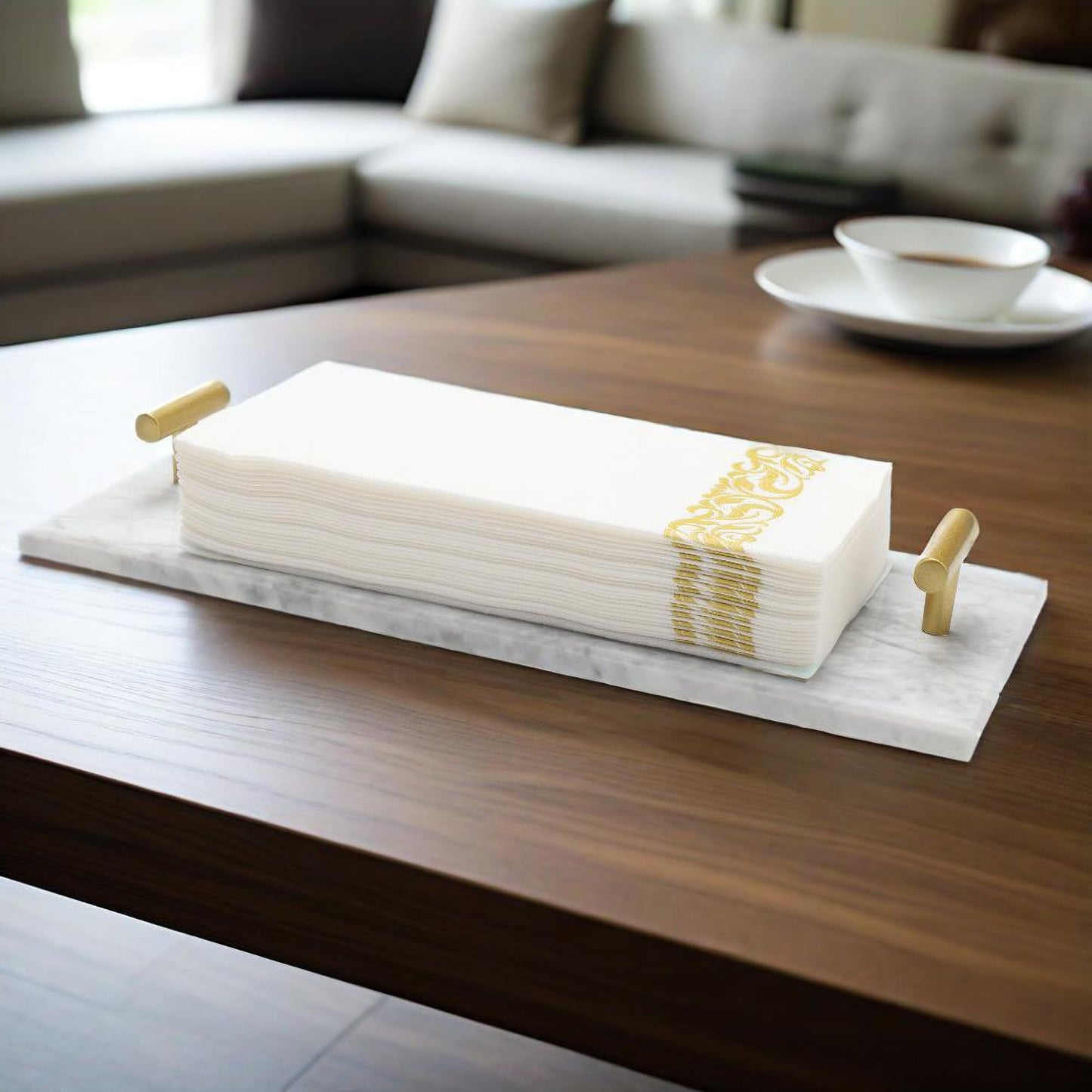 Vitrignis Napkin Holder - Guest Towel Holder for Bathroom - Marble Paper Towel Holder - Hand Towel Tray with Gold T-Handle(11.8x4.7x1.7 Inchs)