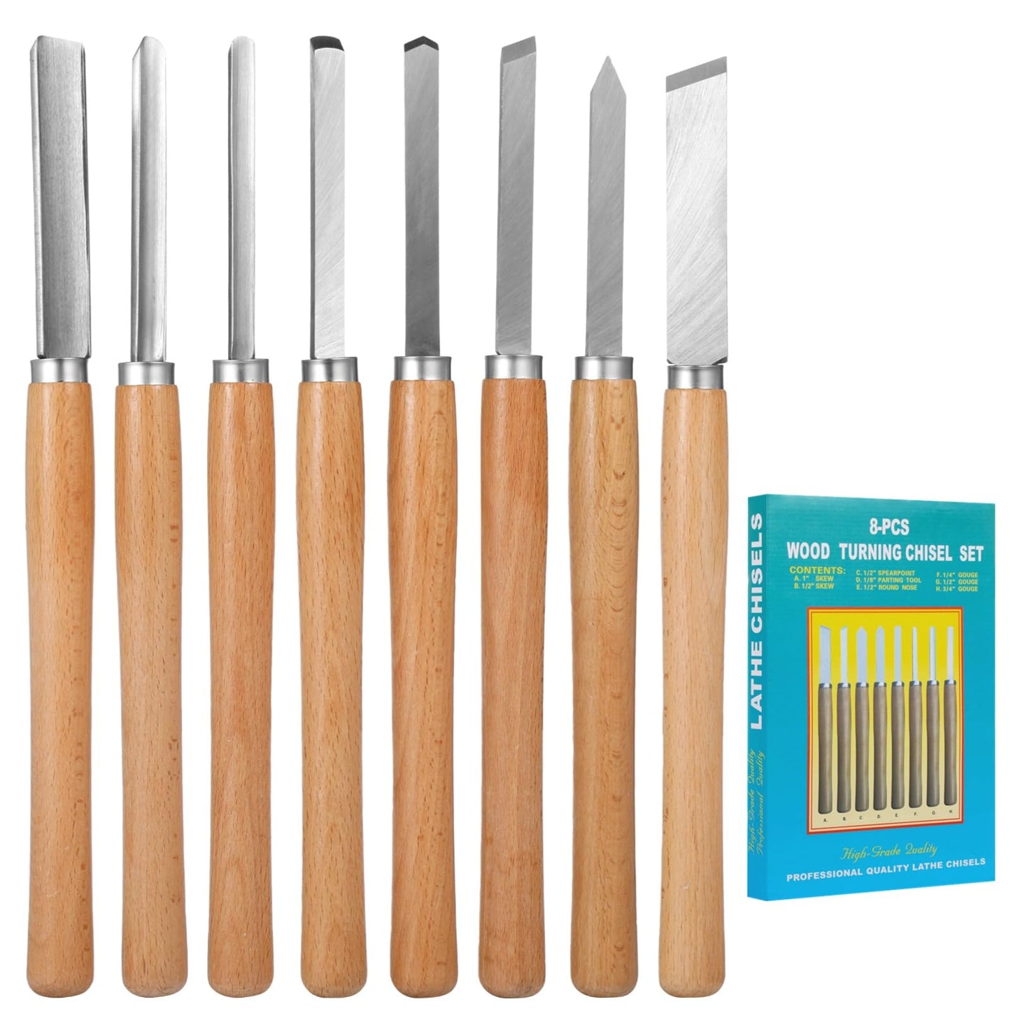 8 Pcs Wood Lathe Tools - Wood Turning Tools for Lathe with Steel Blades, Woodworking Tools for Beginners & Professionals