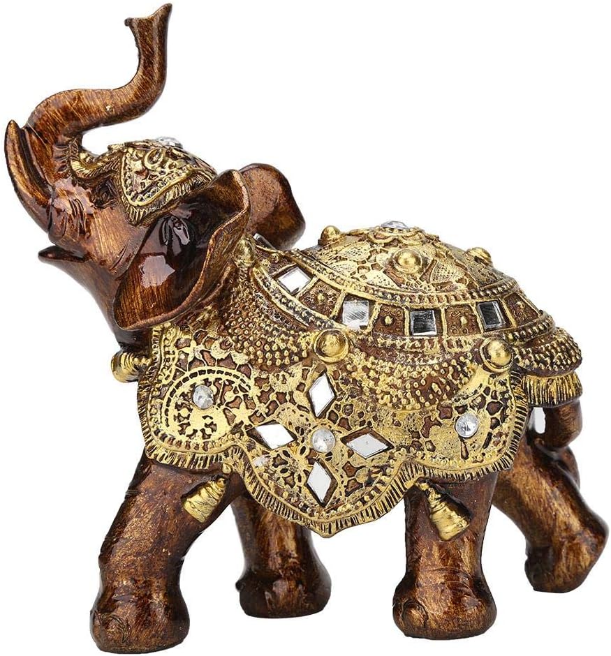Golden Elephant Statue - Resin & Wood Grain Collectible Figurine, Feng Shui Lucky Sculpture for Home TV Cabinet