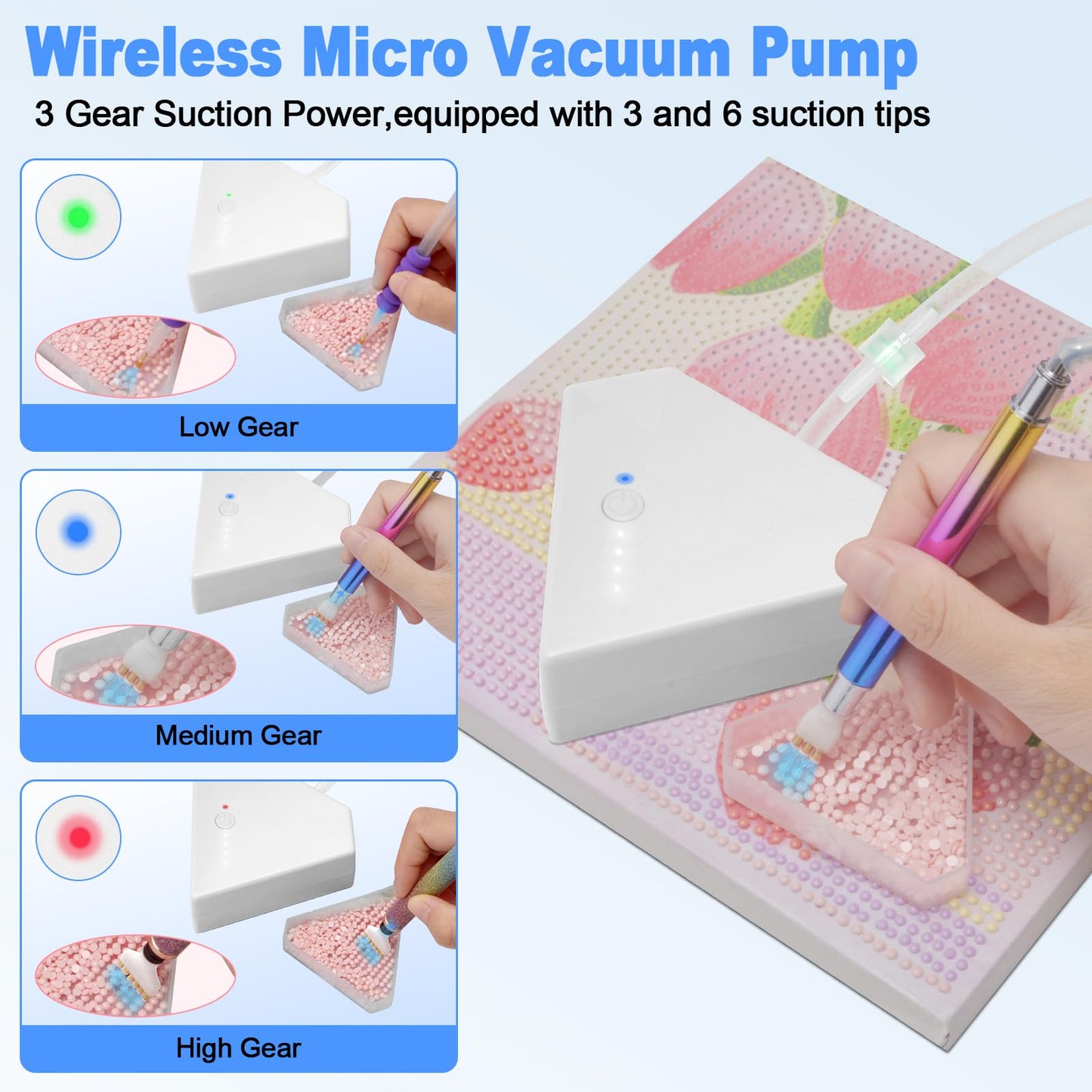 Diesisa Electric Diamond Art Painting Pen - Vacuum Diamond Painting Pen Kits with Storage Tray - Adjustable Suction Level - Diamond Art Electric Pen with Three Styles Pens - Stocking Stuffers - White