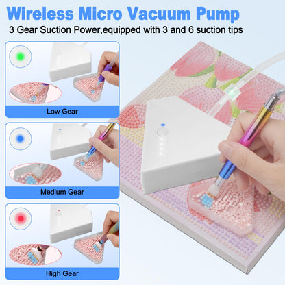 Diesisa Electric Diamond Art Painting Pen - Vacuum Diamond Painting Pen Kits with Storage Tray - Adjustable Suction Level - Diamond Art Electric Pen with Three Styles Pens - Stocking Stuffers - White