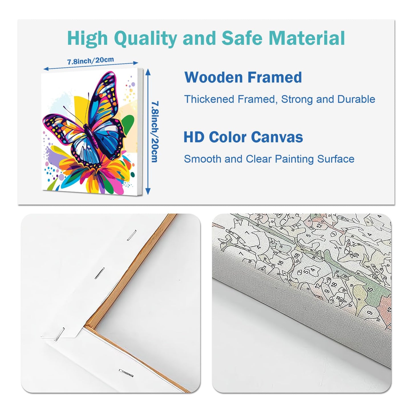 4 Pack Paint by Numbers Kit for Kids, Girls Color by Number Painting Kits for Kids Ages 8-12 Butterfly Paint by Numbers with Framed Canvas Children DIY Paints by Number Kits for Beginners 8x8 Inch