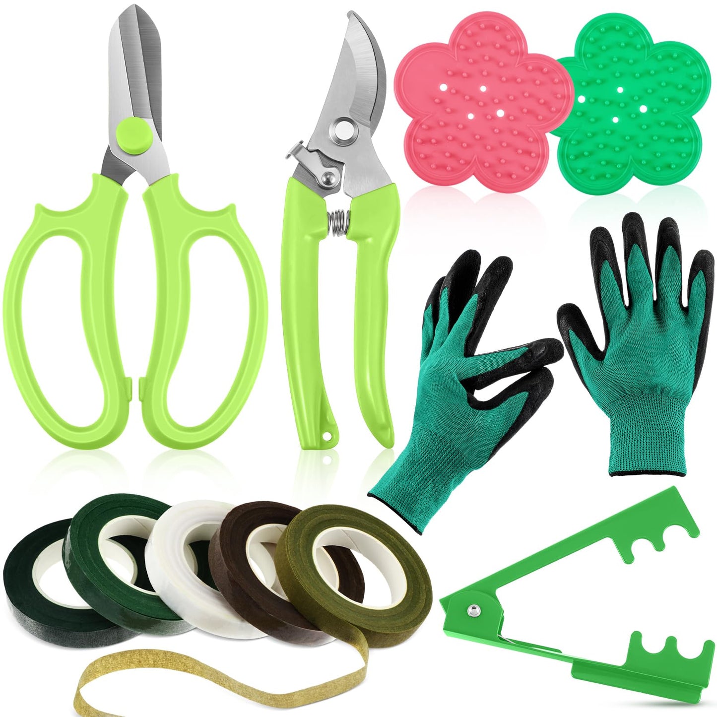 WILLBOND Gardening Gift Set for Women, Mother's Day Floral Arrangement Kit with Pruning Shears, Thorn Remover, Gloves and Floral Tape, Garden Tool Gift Kit for Mom, Wife, Garden Lovers(Green)