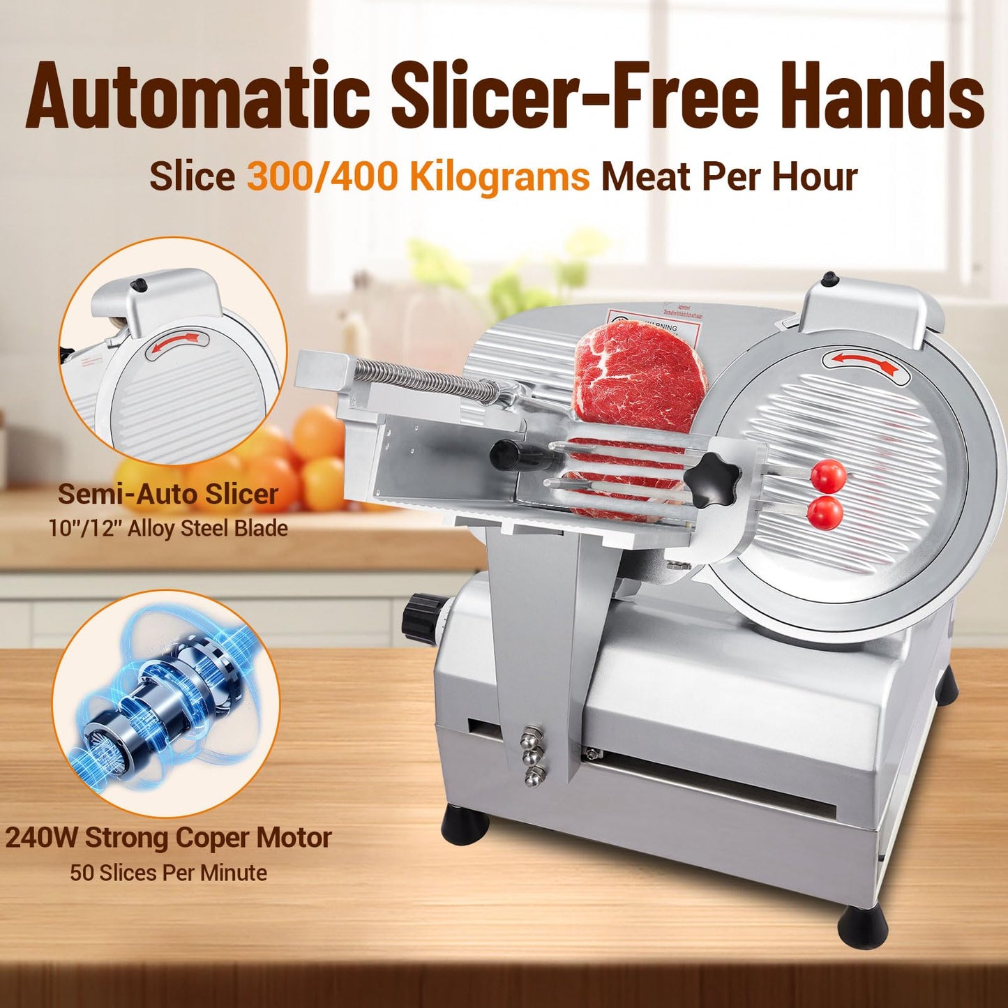 PeacefulHues Electric Food Slicer & Meat Slicer, 800W 12 Inch with Adjustable Thickness 0-18mm, Stainless Steel Blade for Home and Commercial Use