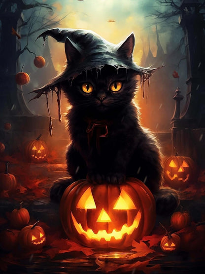 SKRYUIE 5D 16x20 inch Diamond Art Kits for Adults Halloween Full Round Drill, Diamond Painting Kits for Adults Cat Crystal Cross Craft Stitch Art Wall Office Decoration 40x50 cm
